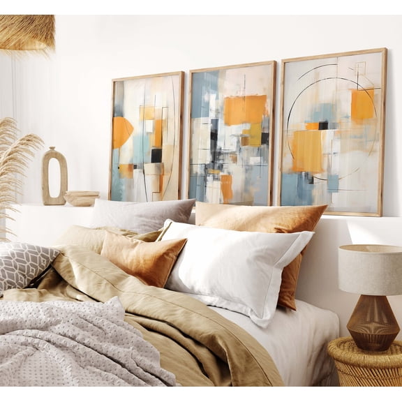 Abstract Wall Colorful Wall Art Geometric Gallery Wall Abstract Above Bed Set 3 Stretched Canvas 16x24