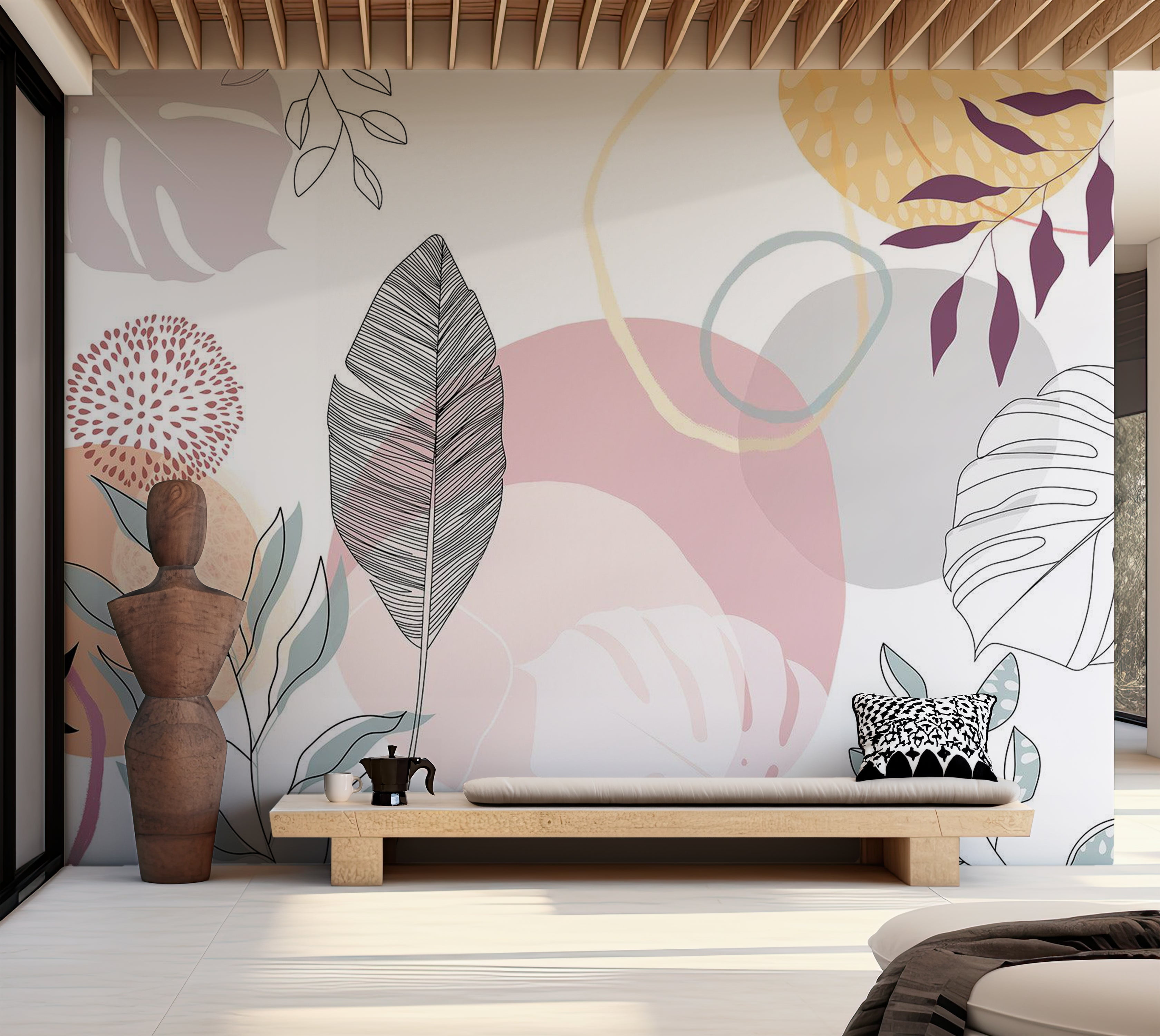 Abstract Wallpaper Wall Mural - Aesthetic Modern Line Art - Walmart.com