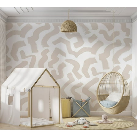 Abstract Wallpaper Wall Mural - Beige Organic Shapes