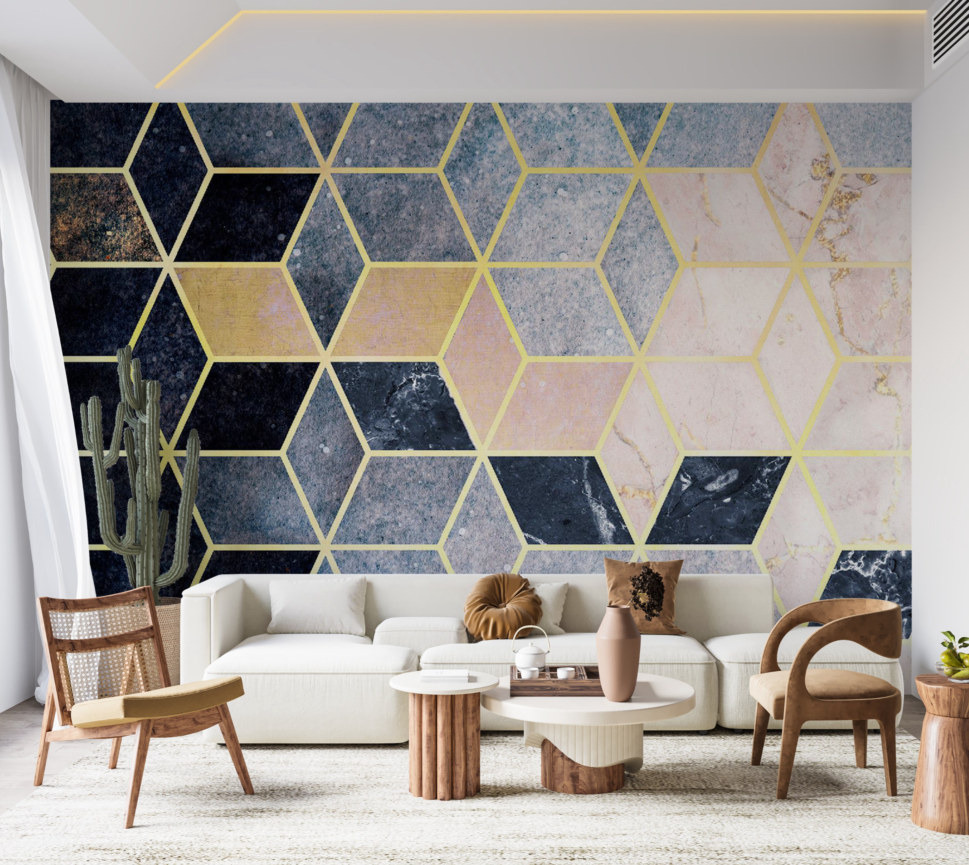 Abstract Wallpaper Wall Mural - Blue Geometric Pattern - Walmart.com