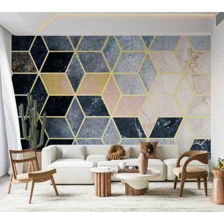 Abstract Wallpaper Wall Mural - Blue Geometric Pattern