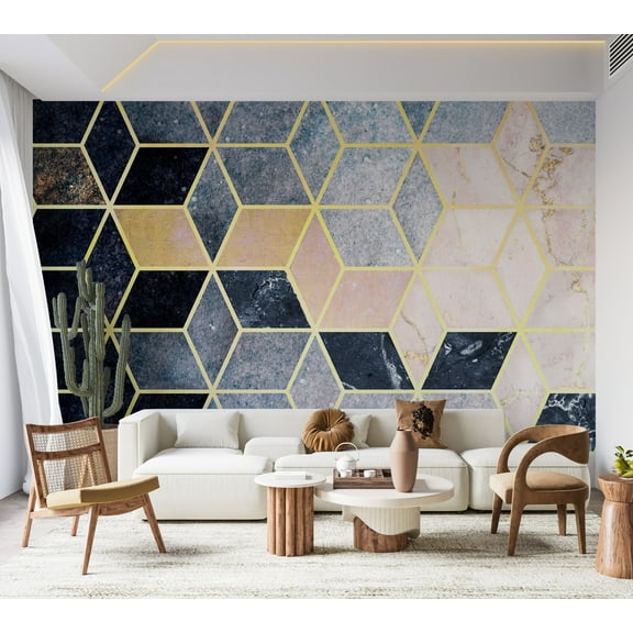 Abstract Wallpaper Wall Mural - Blue Geometric Pattern