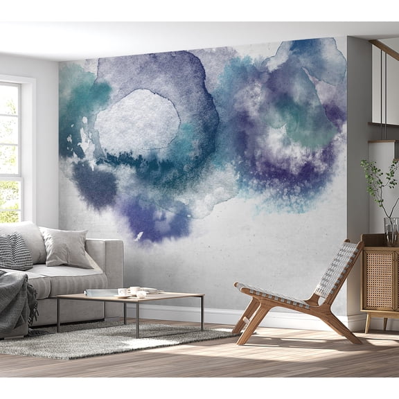 Abstract Wallpaper Wall Mural - Blue Watercolor Drops