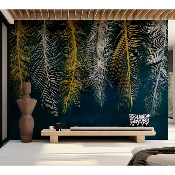 Abstract Wallpaper Wall Mural - Gilded Feathers