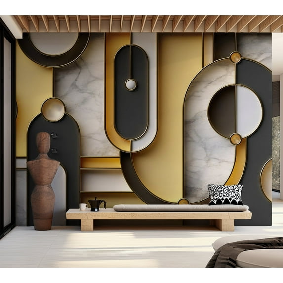 Abstract Wallpaper Wall Mural - Gold Marble Geometric Pattern