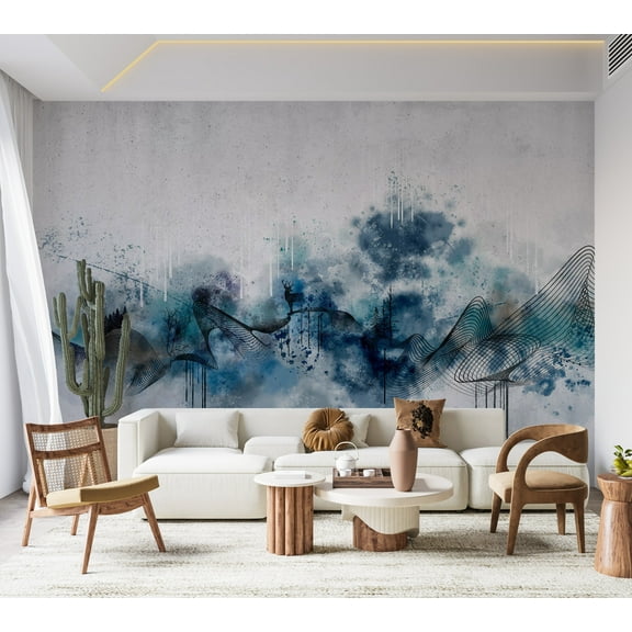 Abstract Wallpaper Wall Mural - Modern Blue Wave