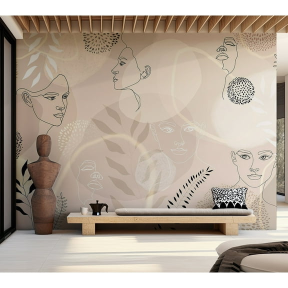 Abstract Wallpaper Wall Mural - Potrait Line Art