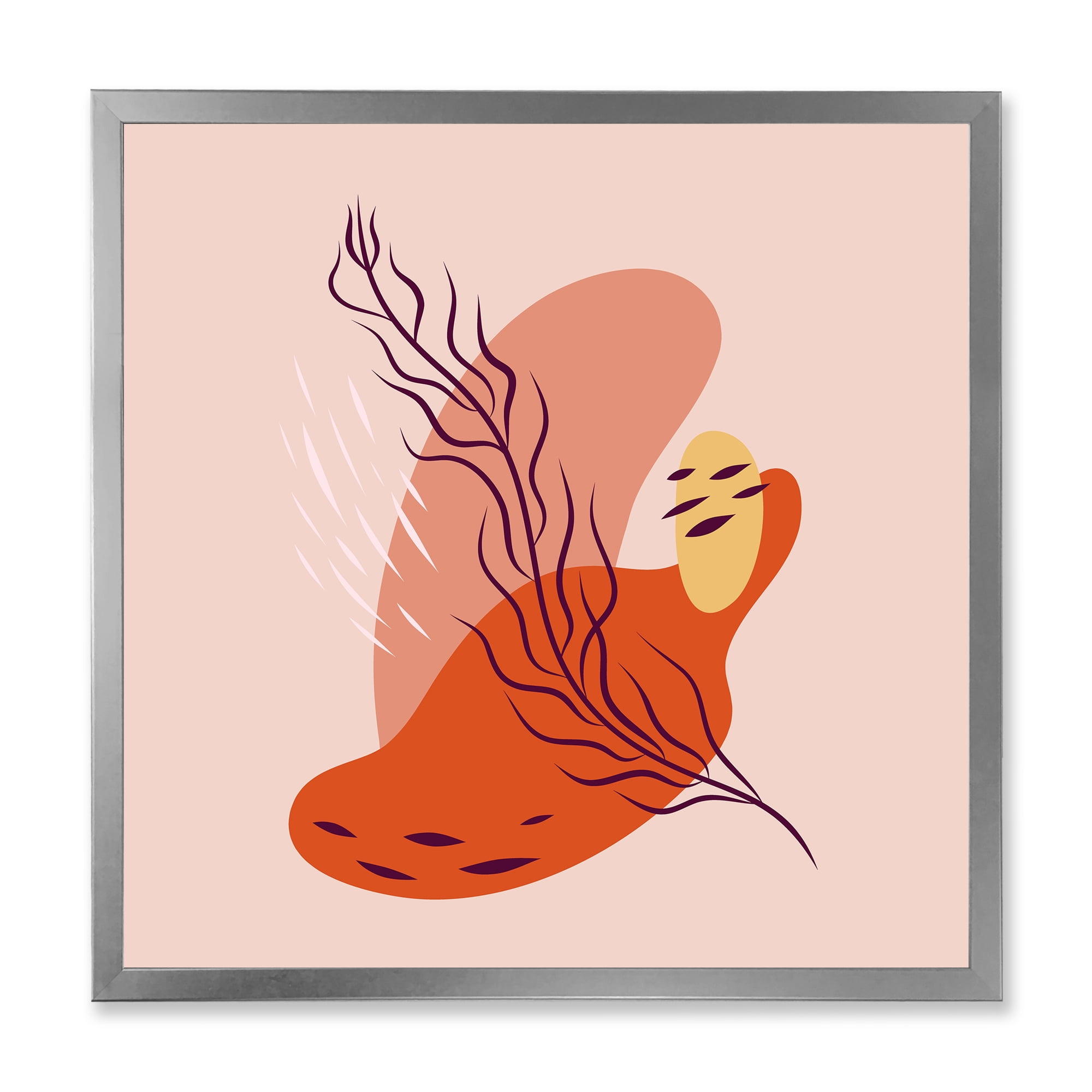 Abstract Warm Colors Spring Leaf 30 in x 30 in Framed Painting Canvas Art Print, by Designart