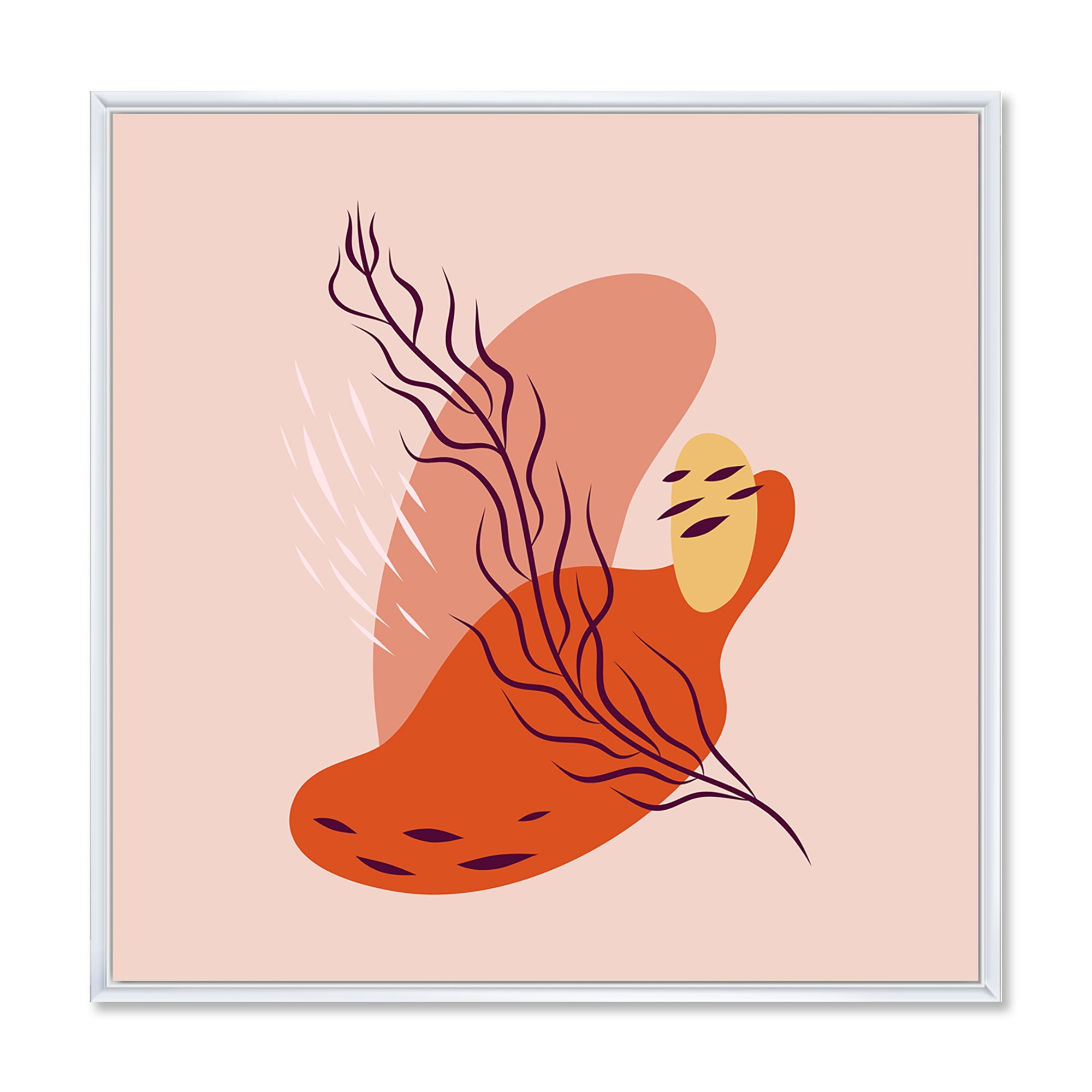 Abstract Warm Colors Spring Leaf 36 in x 36 in Framed Painting Canvas Art Print, by Designart