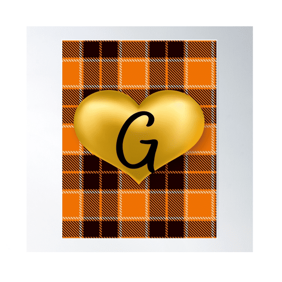 Abstract Warm Plaid Puff Gold Heart With Initial G Poster Wall Art Modern Wall Decor For Living Room Bedroom