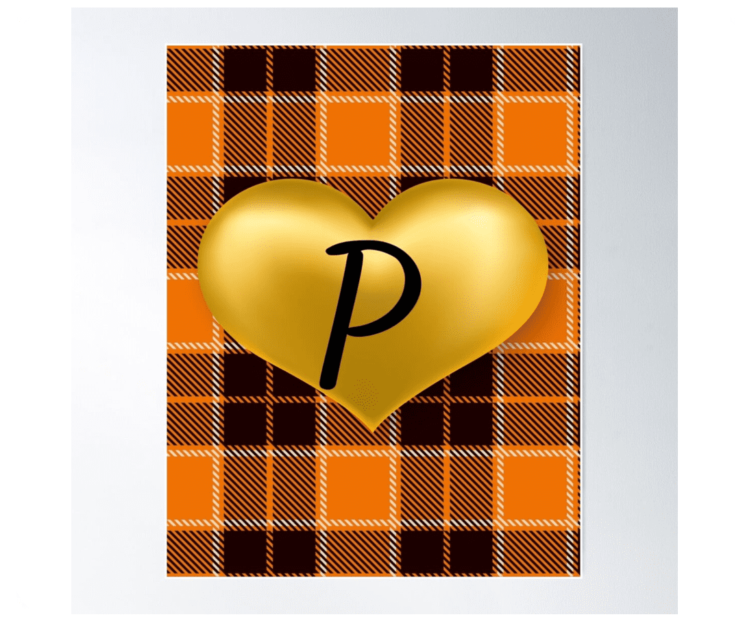 Abstract Warm Plaid Puff Gold Heart With Initial P Poster Wall Art ...