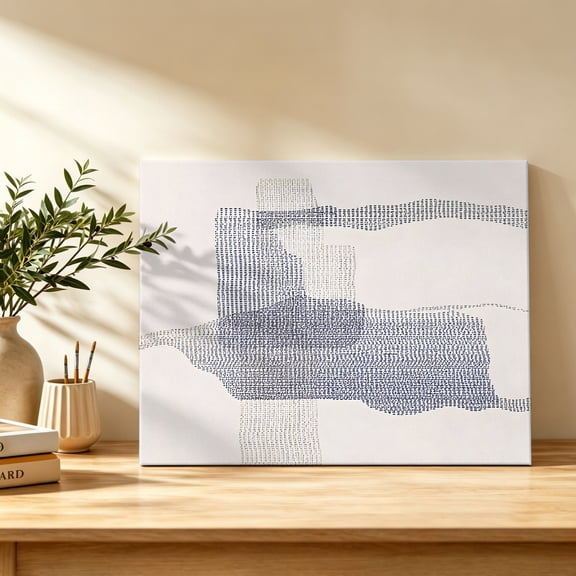 Abstract Wash Canvas Wall Art, Minimalist Blue Beige Woven Texture Brushstrokes Wall Art Prints Artwork Framed Canvas Ready to Hang Art Pictures for Study Living Dining Room Bedroom 20" x 16"