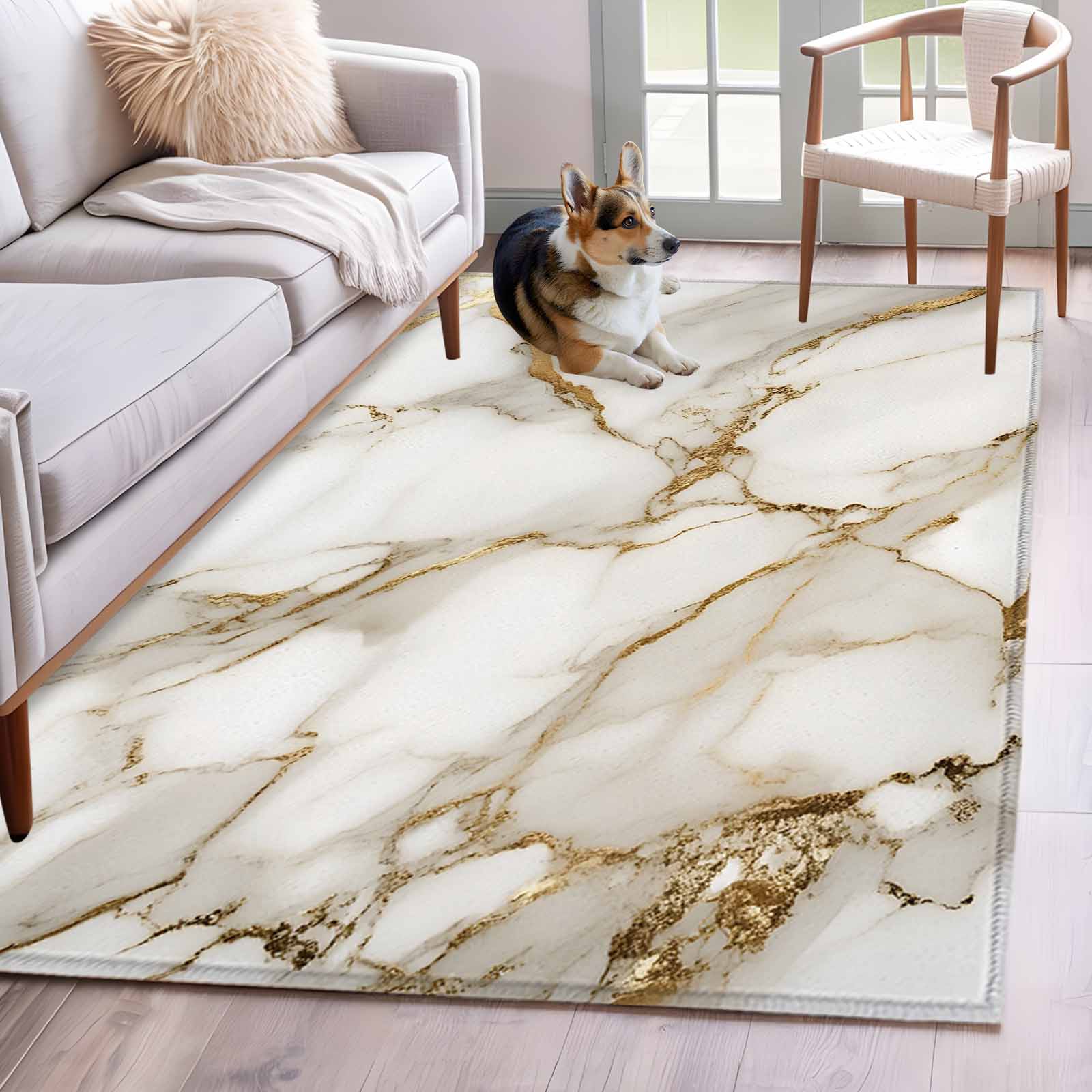 Creak Pattern Rug Abstract Washable Area Rug 3x5 White Marble Pattern Gold Crack Texture ...