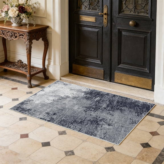 Abstract Washable Area Rug – Low Pile Tie-Dye Ink Painting Door Mat, Stain Resistant for Entryway & Living Room