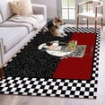 thumbnail image 1 of Abstract Washable Area Rugs 2.7'x5', Cartoon Style Cooks Black White Checkered Border Low Pile Throw Living Room Rug Non-Slip Sturdy Edge Binding Carpet for Indoor Entryway Bedside Kitchen, 1 of 9