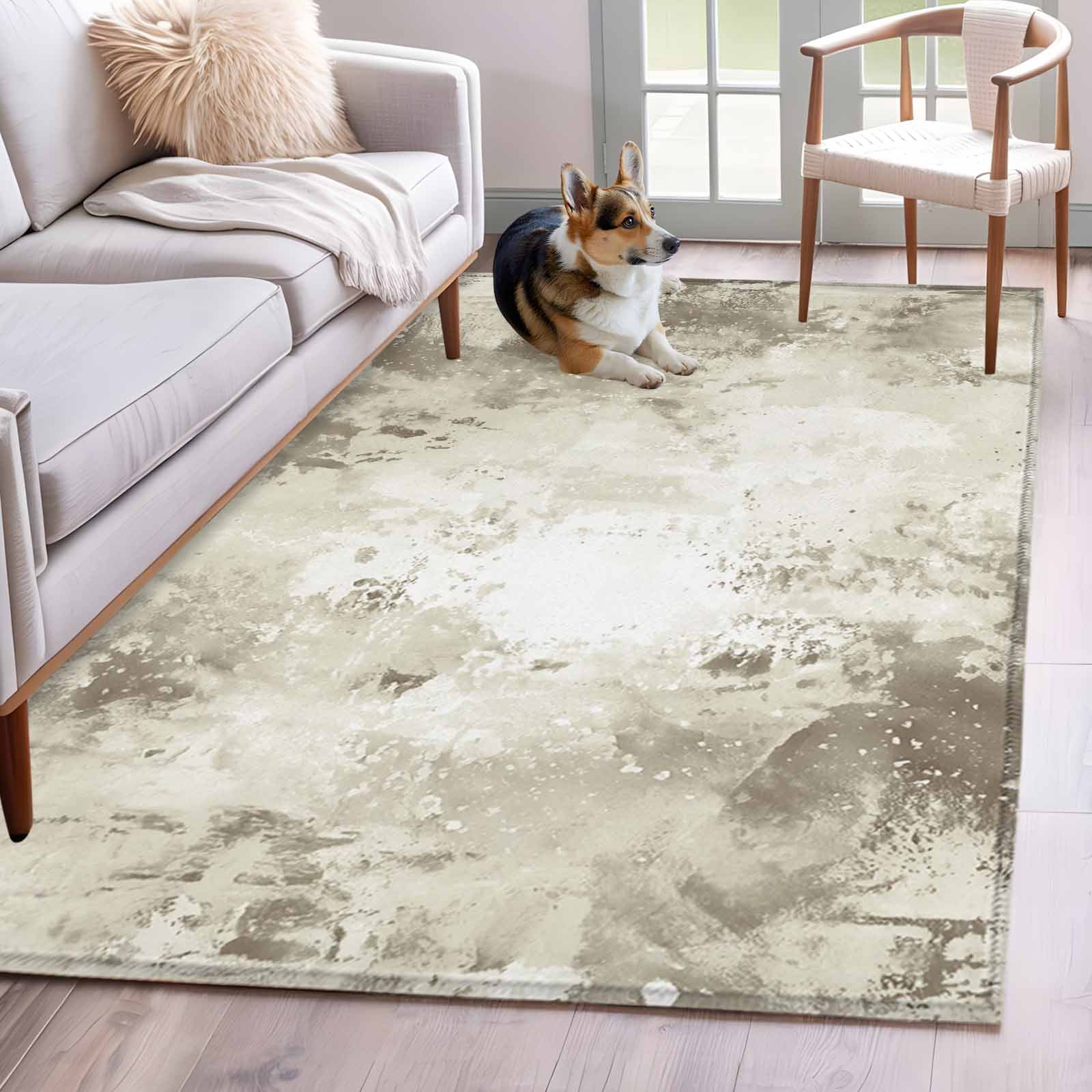 Muttled Rug Abstract Washable Area Rugs 3'x5', Vintage Brown Grey Mottled ...