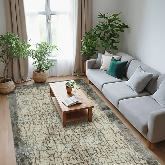Assaile 5*7 ft Abstract Washable Indoor Area Rug for Living Room Bedroom Camel