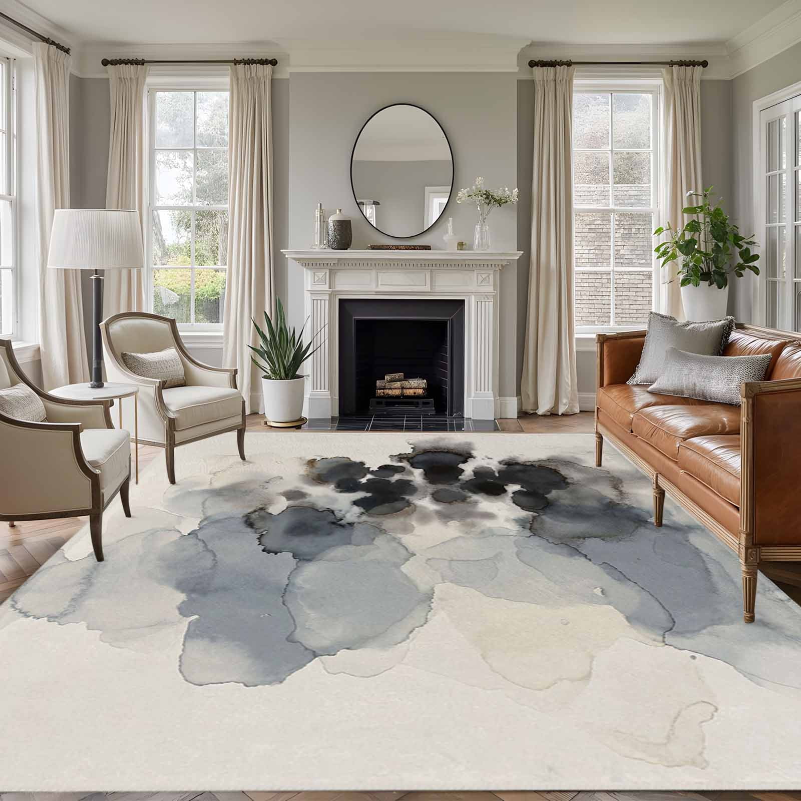 Abstract Washable Living Room Rugs 6'x9', Ink Painting Mottled Gradient ...