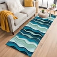 thumbnail image 1 of Abstract Washable Runner Rugs 2'x6', Teal Gradient Waves Beach Lines Low Pile Throw Entryway Rug Non-Slip Sturdy Edge Binding Carpet for Indoor Bedside Entrance Bedside, 1 of 9