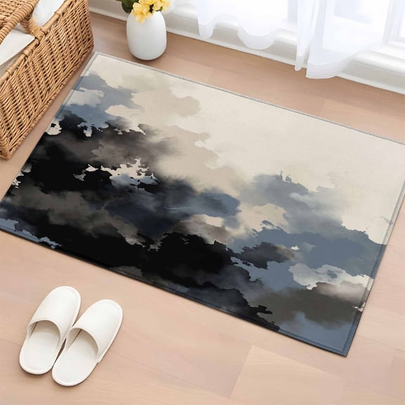 Abstract Washable Small Entryway Area Rugs 2'x3', Oil Painting Industry Style Fog Gradient Color Low Pile Throw Rug Non-Slip Sturdy Edge Binding Carpet for Front Door Floor Room Entry