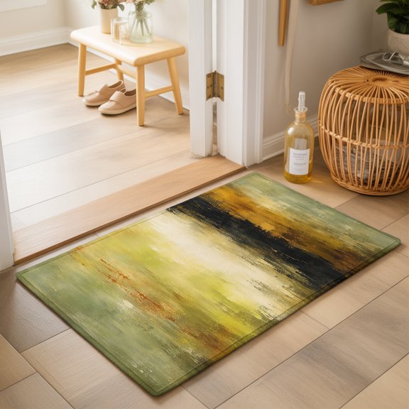 Abstract Washable Small Entryway Area Rugs 2'x3', Olive Green Amber Yellow Splattered Paint Specks Style Washable Throw Rug Non-Slip Sturdy Edge Binding Carpet for Front Door Floor Room Entry