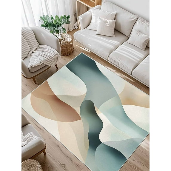 Abstract Water Ripple Area Rug for Bedroom 5x7 Ft Blue Brown Stitching Gradient Super Soft fuzzy Throw Rug Non-Slip Fluffy Plush Indoor Floor Carpet for Living Room Nursery Home Decor