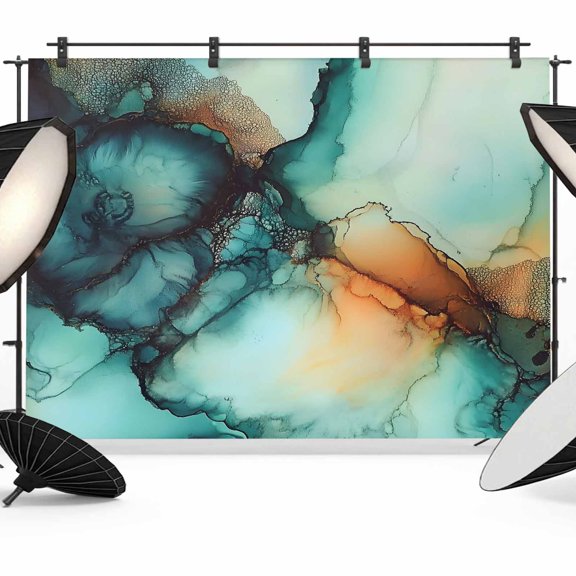 Abstract Water Ripple Art Backdrop for Photography, Teal Green Orange Marble Texture Photo Backdrop Portrait Background Party Banner Photo Backgrounds for Studio Booth Props, 7x5ft