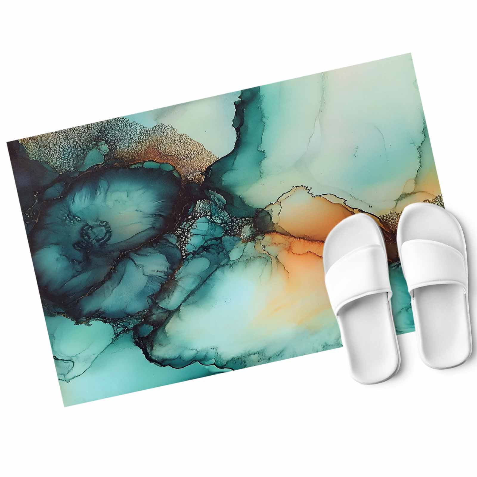 Mat Ripple Abstract Water Ripple Art Door Mat Teal Green Orange Marble Texture Non ...