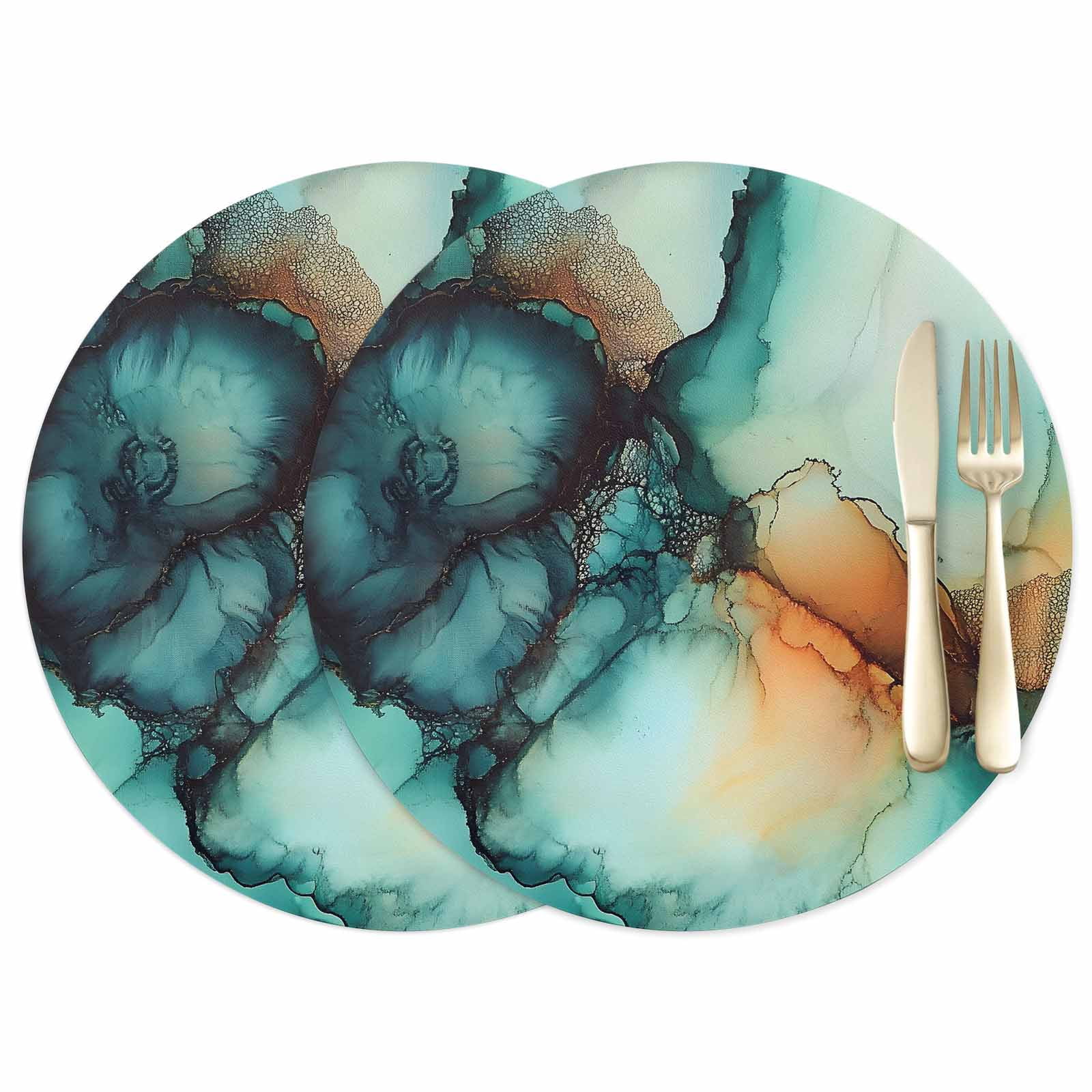Abstract Water Ripple Art Leather Placemats Set of 2, 12 Inch, Teal ...