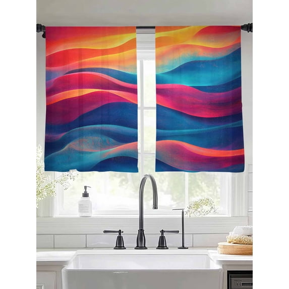 Abstract Water Ripple Sheer Curtains 54 Inches Long 2 Panels Watercolor Colorful Stripe Light Filtering Semi Sheer Window Curtains Drapes for Bedroom Living Room 52"x54"