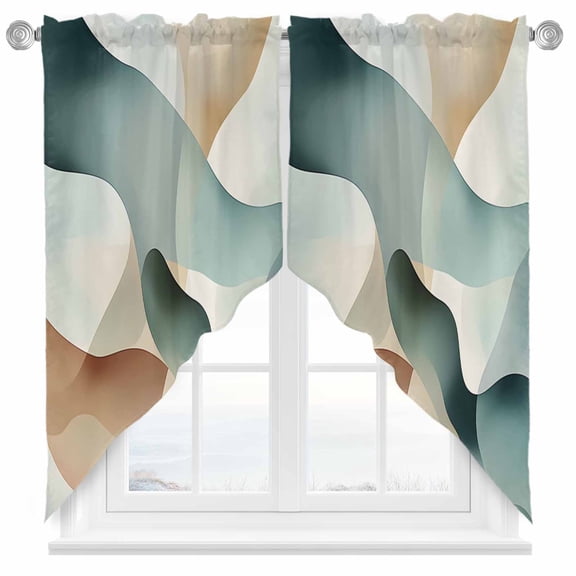 Abstract Water Ripple Swag Valances for Windows 2 Pack Blue Brown Stitching Gradient Swag Kitchen Curtains 45 Inches Long Rod Pocket Short Window Treatment for Kitchen Bathroom 36"x45"