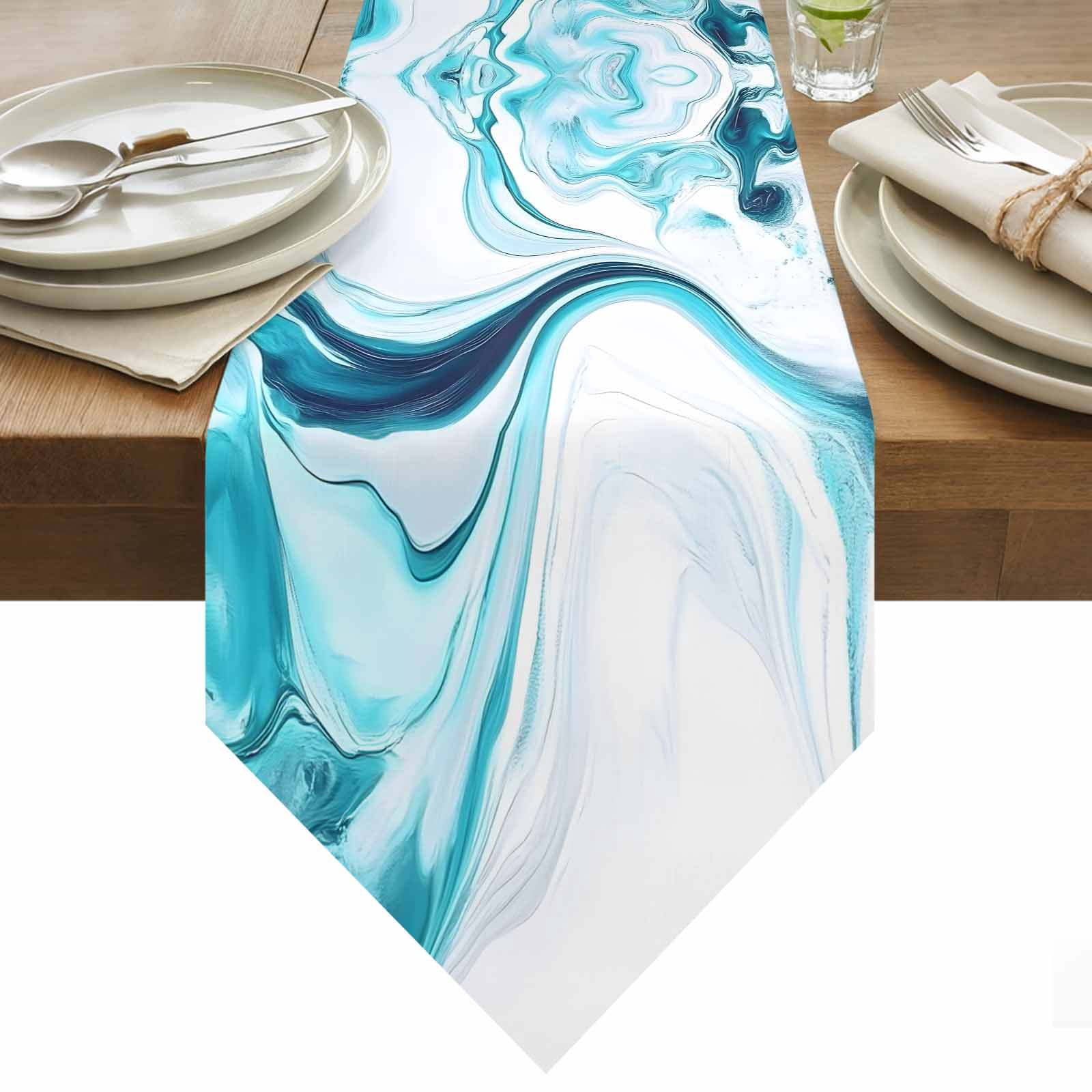 Abstract Water Ripple Table Runner 108 Inches Long Blue Gradient Modern ...