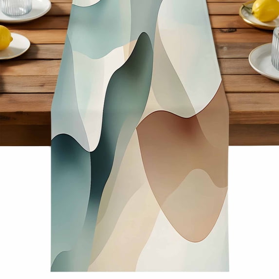 Abstract Water Ripple Table Runner, Blue Brown Stitching Gradient ...