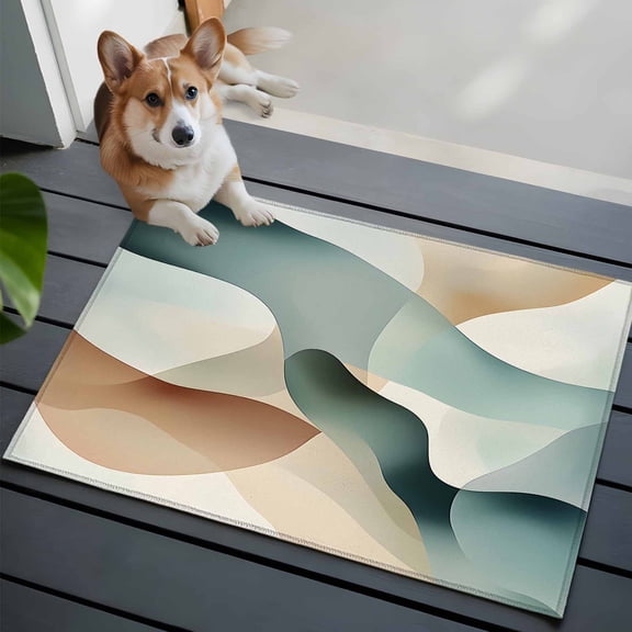 Abstract Water Ripple Washable Area Rug 2x3 111 Blue Brown Stitching Gradient Low-Profile Area Rugs with Non Slip Backing Indoor Floor Carpet for Entrance Living Room Bedroom Home Office