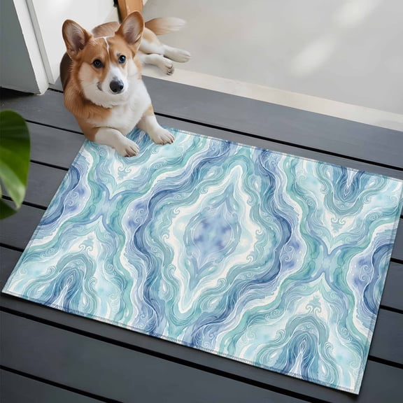 Abstract Water Waves Front Door Rugs 2x3 ft Watercolor Blue Green Wave Gradient Small Rug for Entryway Non Slip Washable Bathroom Door Mat Absorbent Floor Mat for Indoor Entrance