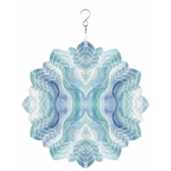 Abstract Water Waves Wind Spinner for Garden Yard 8In, Watercolor Blue Green Wave Gradient 3D Stainless Steel Kinetic Hanging Wind Spinners Rustproof Outdoor Decor for Lawn Patio Home