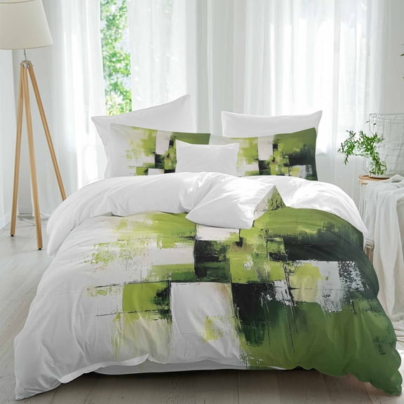 Abstract Watercolor 4 Piece Duvet Cover Set Queen Size Green Black Fluid Blending Soft Bedding Set Comforter Cover, 1 Duvet Cover 1 Flat Sheets and 2 Pillowcases