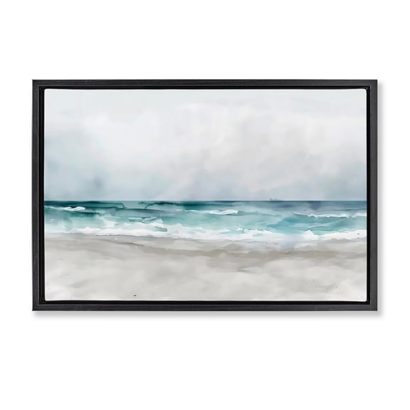Stupell Industries Abstract Watercolor Aqua Beach Black Framed Floater Canvas Wall Art, design by LSR Design Studio, 17 x 25