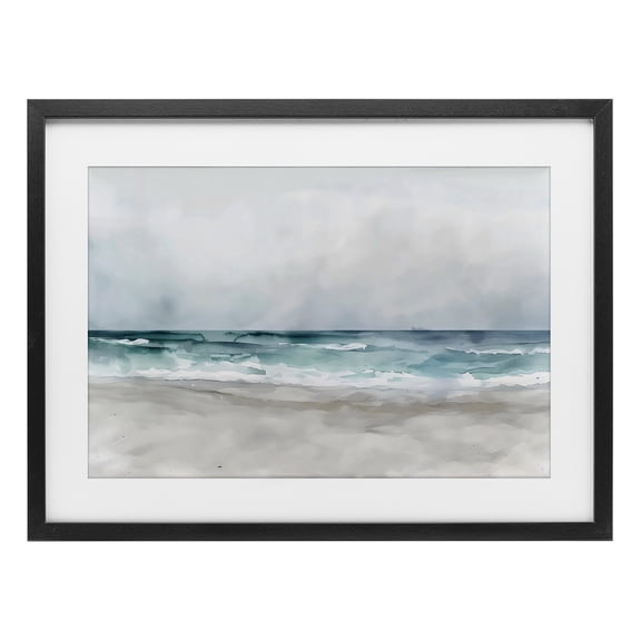 Stupell Industries Abstract Watercolor Aqua Beach Black Framed Print Under Glass, design by LSR Design Studio, 14 x 20