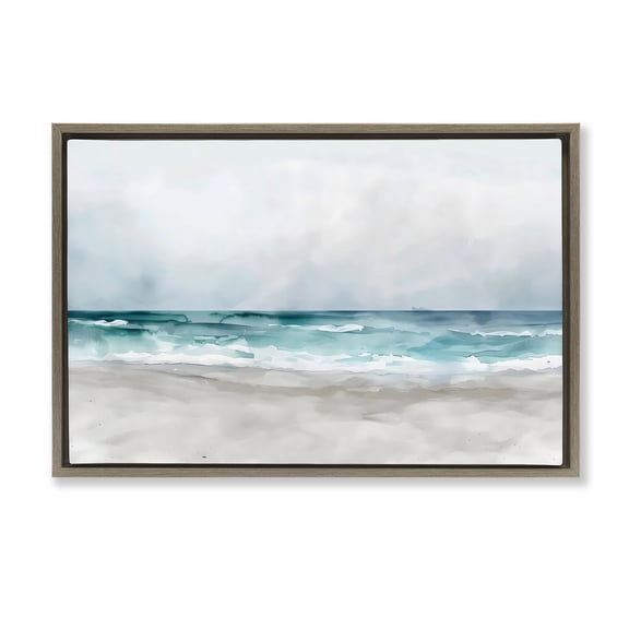 Stupell Industries Abstract Watercolor Aqua Beach Brown Framed Floater Canvas Wall Art, design by LSR Design Studio, 17 x 25