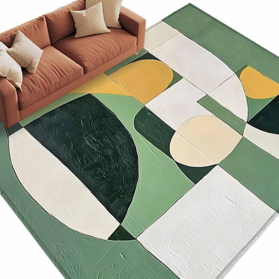 Abstract Watercolor Area&nbsp;Rug 5x7ft Street Art Green Geometric Design Non-Slip&nbsp;Washable Square&nbsp;Rugs Soft Felt Indoor Floor Mat for Bedroom Kitchen Living Room Bathroom