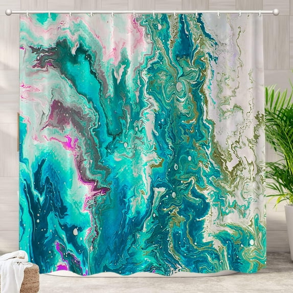Abstract Watercolor Art Decor Shower Curtain Contemporary Modern Original Oil Print Polyester Fiber Plastic Rings QuickDrying Waterproof for Bathtubs/Bathroom of Artistic Elegance (72"x72)