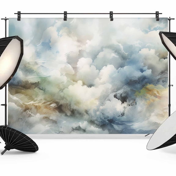 Abstract Watercolor Backdrop for Photography, Gradient Sky Blue Clouds Photo Backdrop Portrait Background Party Banner Photo Backgrounds for Studio Booth Props, 7x5ft