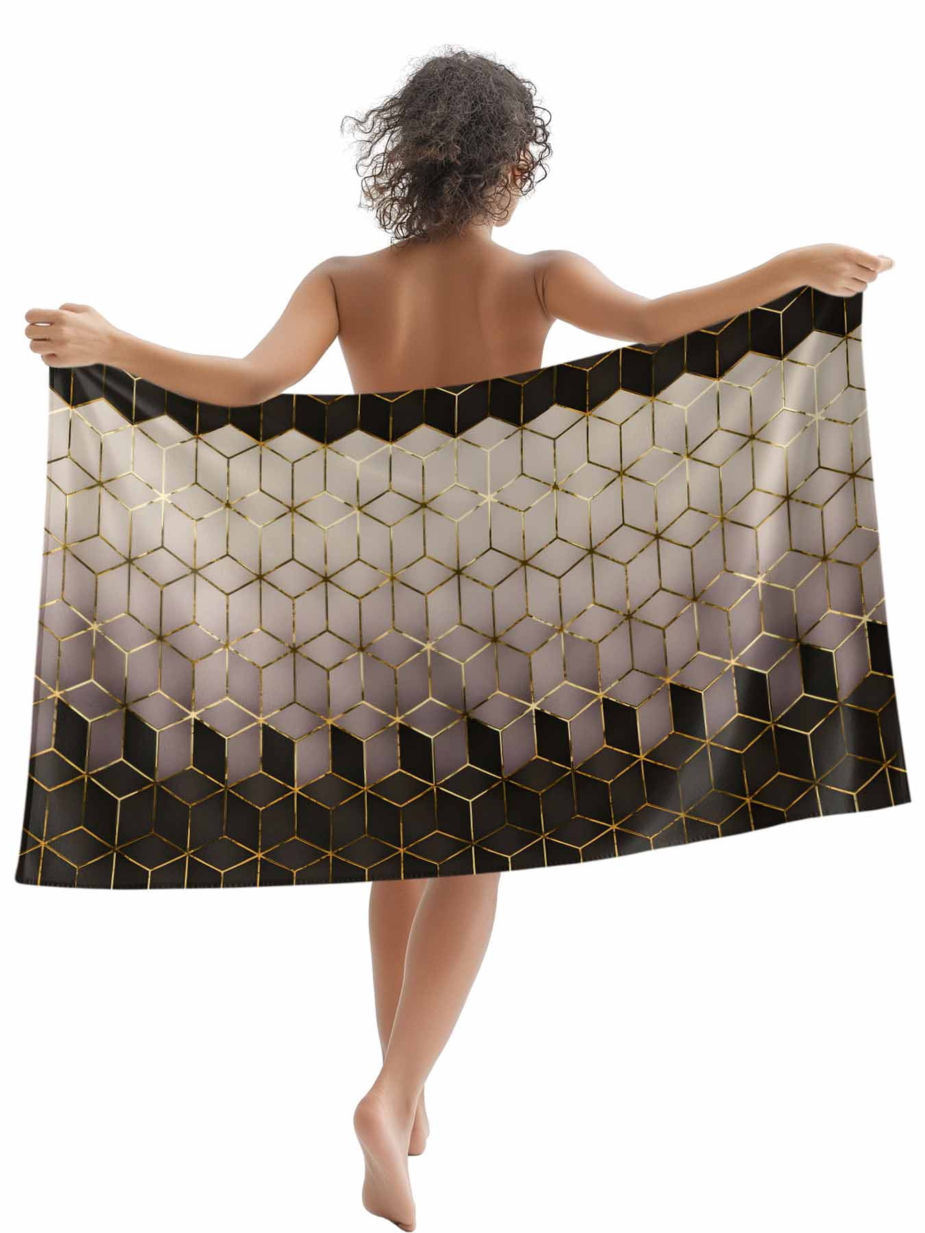 Abstract Watercolor Beach Towels Blanket Soft & Absorbent Quick Dry Microfiber Geometric Cube Pattern Pool Towels for Swimming ,Yoga, Sports, Gym, Camping,Large 30X60in, Brown