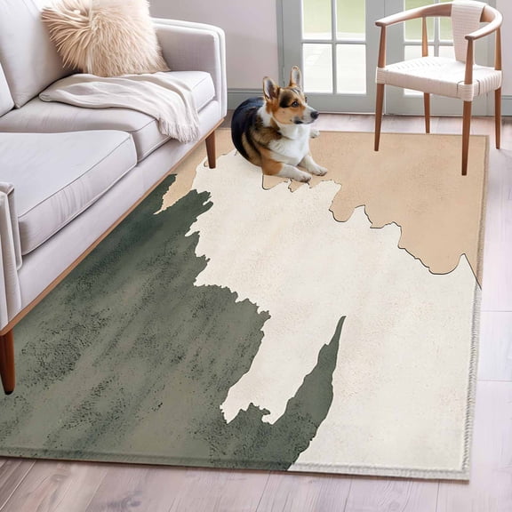 Abstract Watercolor Beach Waves Area Rugs 3x5 ft Retro Brown Sand Washable Rug Non Slip Indoor Carpet Absorbent Floor Mat for Living Room Bedroom Dining Room