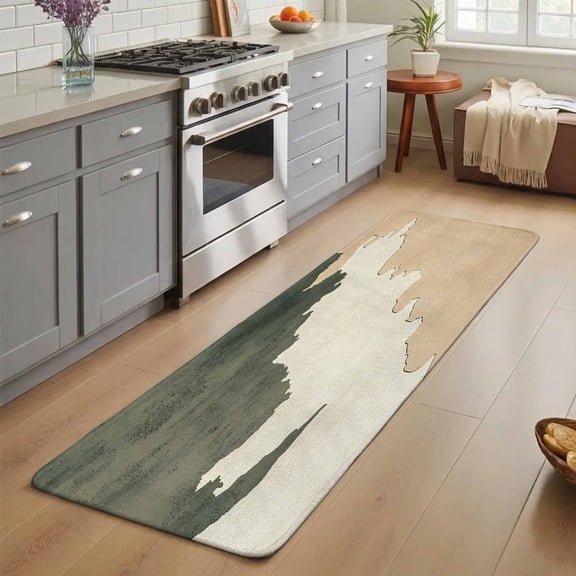 Abstract Watercolor Beach Waves Washable Runner Rug 3X5 ft Retro Brown Sand Non-Slip Hallway Runner Rug, Linen Kitchen Runner Mats, Indoor Floor Carpet for Entryway Bathroom Bedroom Living Room