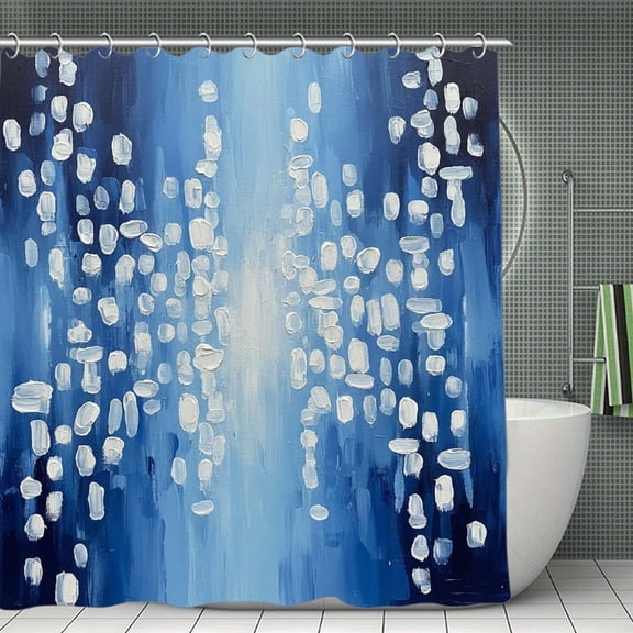 Abstract Watercolor Blue Print Shower Curtain,Modern Fabric Waterproof Shower Curtain Set with Hooks 70.8×70.8Inch (180×180cm)