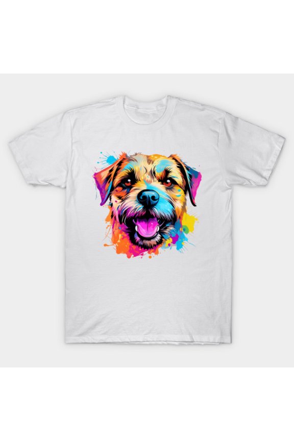 Abstract Watercolor Border Terrier Splash Paint Colorful Pet Art Unisex T-Shirt, for men & women, up to size 5XL