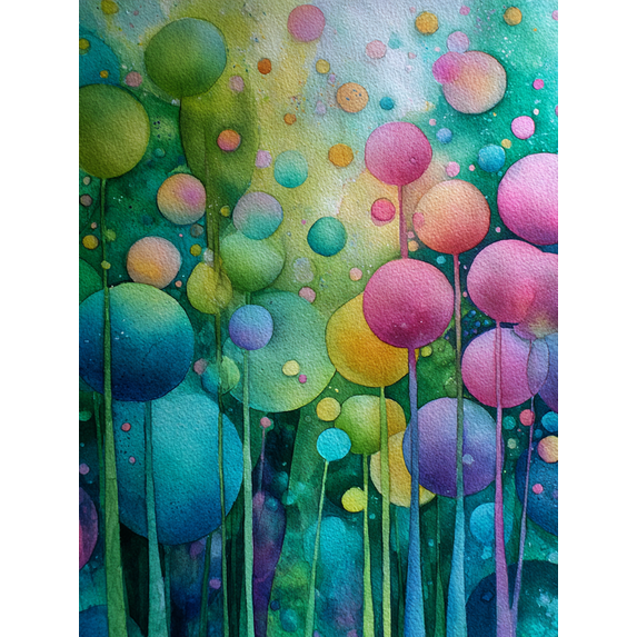 Abstract Watercolor Botanical Circles Canvas Print, Suitable for Living Room, Bedroom, Office, Entryway Decor
