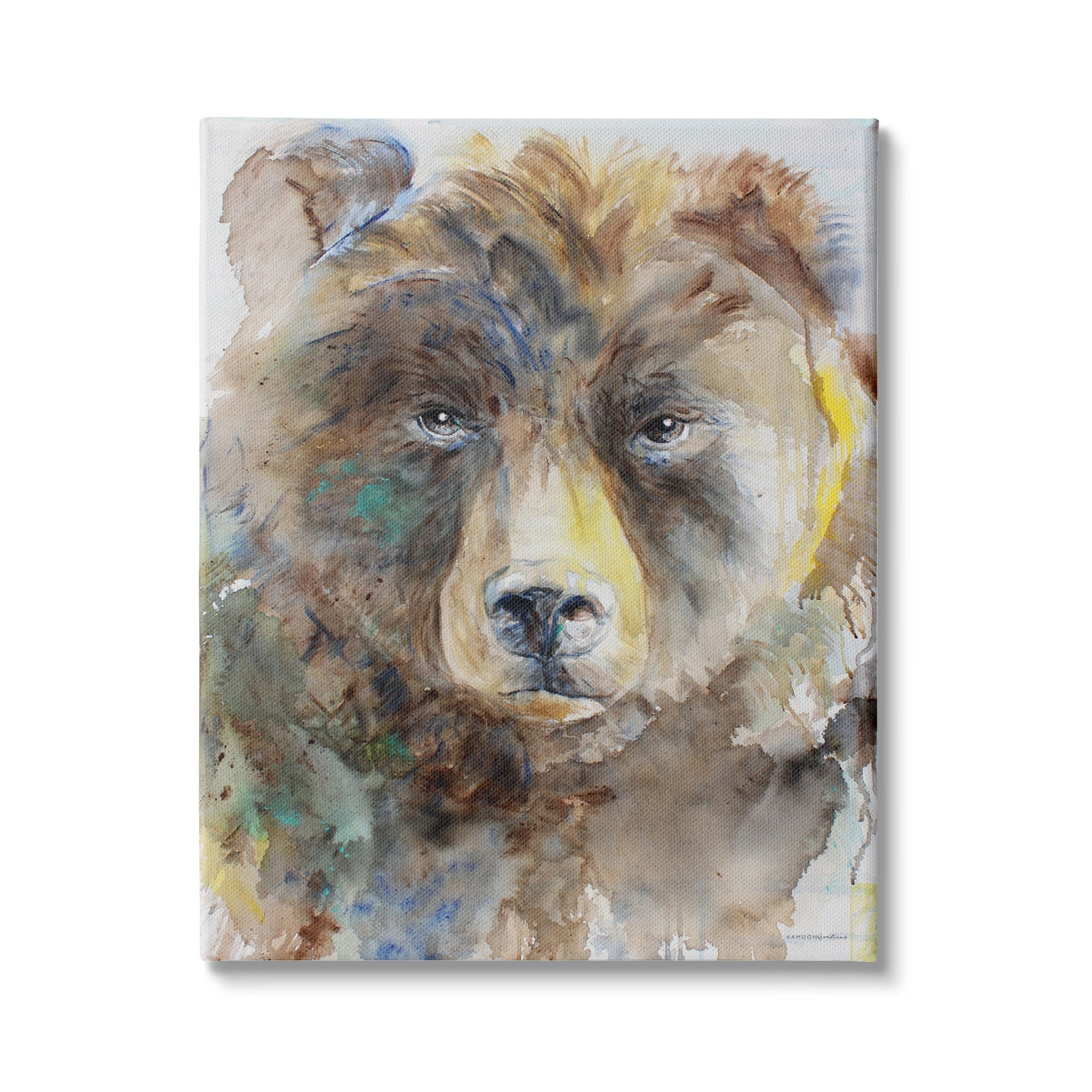 Abstract Watercolor Brown Bear Portrait Wild Forest Animal Animals & Insects Painting Gallery-Wrapped Canvas Print Wall Art